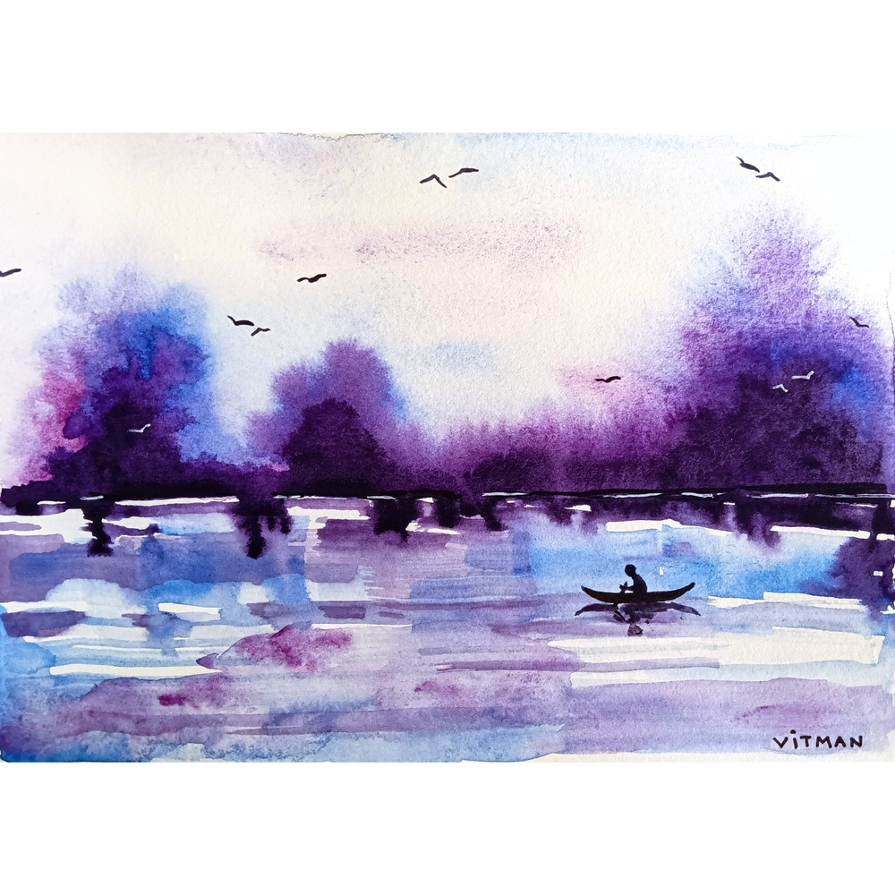 "Whispers of lavender dreams" Original watercolor painting blue and purple color